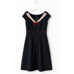 Stop Staring! Retro Sailor Style Black Fit & Flare Dress Large